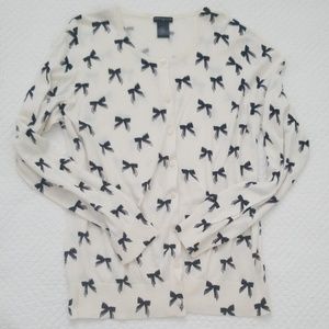 Ann Taylor cardigan cream w black bow print XL